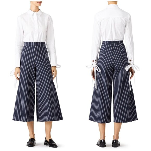 Nicholas Wide Leg High Waist Harper Culottes MSRP $395 Navy Pinstripe - Picture 1 of 12